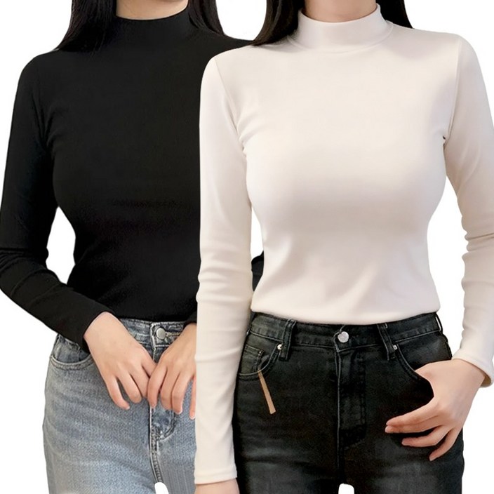 11 허블리 부드러운 여성 도톰 기모 반목티 긴팔 티셔츠