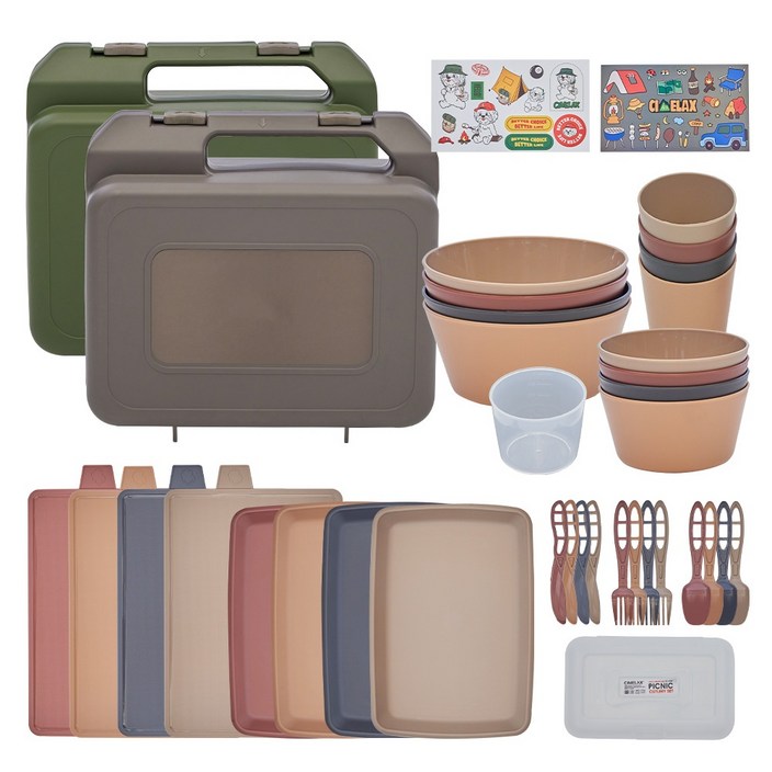 리빙스테이 국내생산 캠핑용 4인용 식기 캐리어 세트 그릇