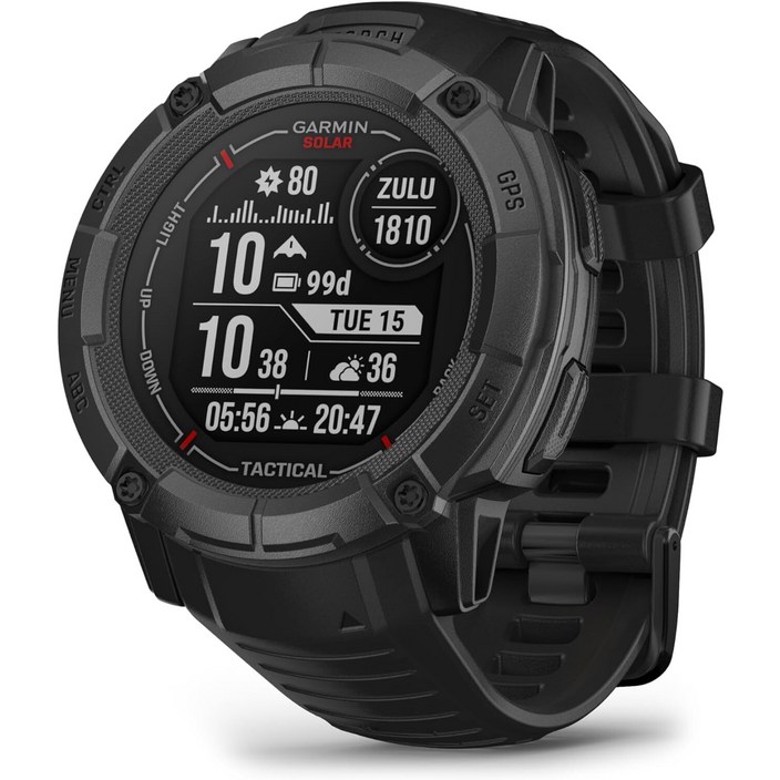 Garmin Instinct 2X Solar 택티컬 에디션 튼튼한 GPS 스마트워치 플래시라이트 탄도 계산기 태양광 충전 기능 블랙 (리퍼비시)