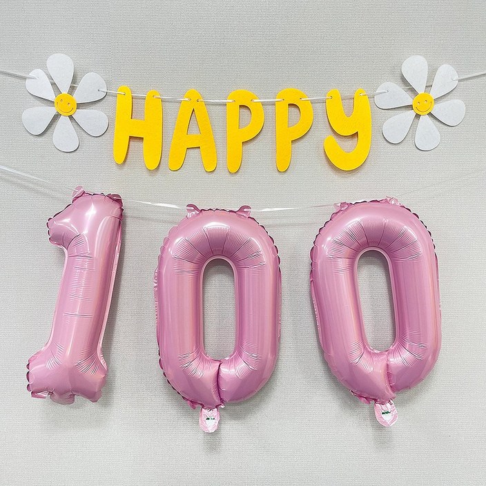 파티앤온 데이지 50일 100일 200일 1000일 셀프 촬영 숫자풍선세트, 1세트, 핑크 100일