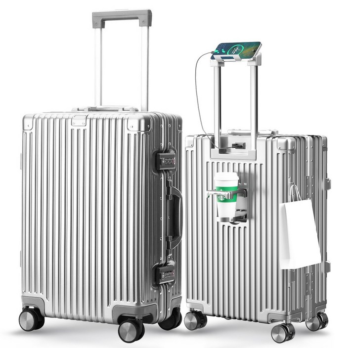 [5년AS] 다기능 경량  캐리어 방수 알루미늄 프레임 기내용 여행가방 USB 충전포트 360도 저소음 휠  20인치24인치28인치 중대형 하드 여행용 캐리어