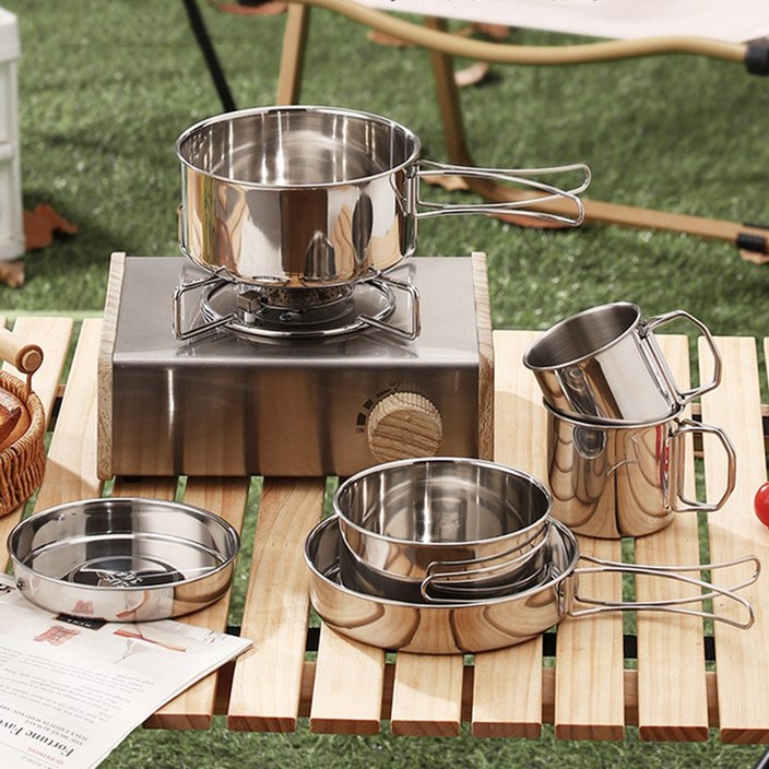 CookNest 304 스텐 야외용 캠핑 코펠 냄비 세트 식기 세트