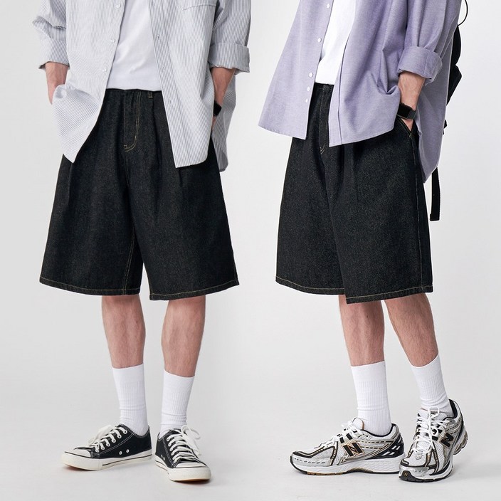 팀스핏 남성용 빅사이즈 버뮤다 와이드 5부 데님 청반바지