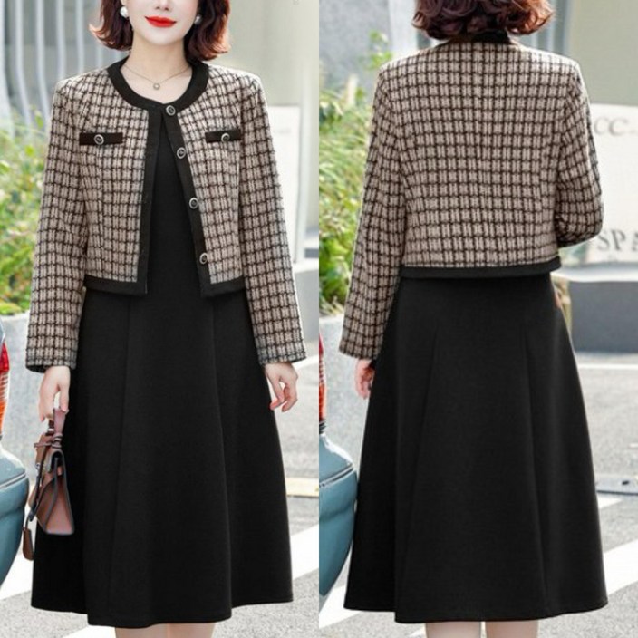 에쥬아 중년여성 고급스러운 투피스 세트 트위드자켓원피스