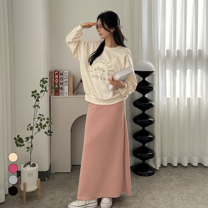 디테일웨어 여성 큐티 리본 레터링 맨투맨 자수 레터링 루즈핏 긴소매 티셔츠 데일리 꾸안꾸 여자맨투맨