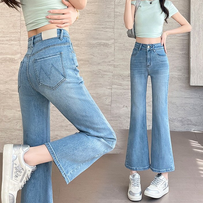 AM91269  여성청바지 부츠컷 나팔바지 9부 연청 키작녀 봄여름 수판데님팬츠 신상베스트