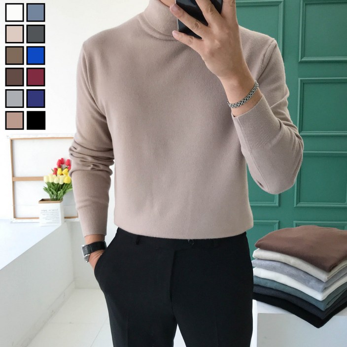 놈시크 95-130 남자 목폴라 니트 소프트 캐시미어 스판 터틀넥 스웨터 빅사이즈