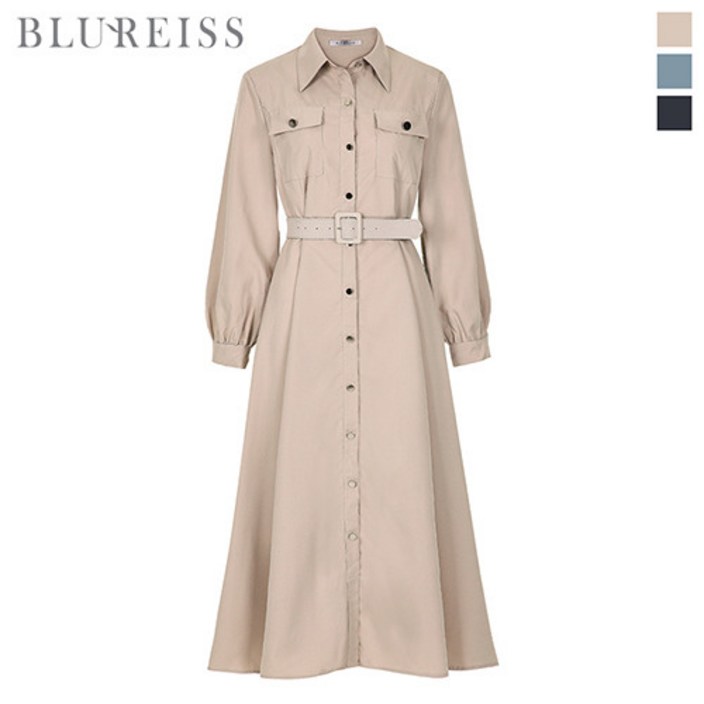 블루레이스 블루레이스 벨티드카라포켓플레어원피스_B3F1OP3101