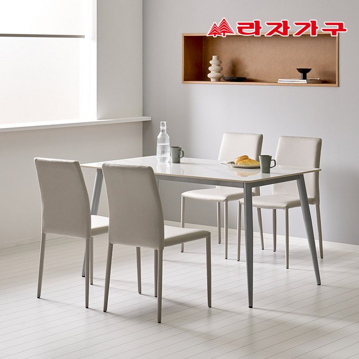 라자가구 파비오 12T 포세린 세라믹 4인용 식탁 의자4개 세트, 화이트상판그레이프레임