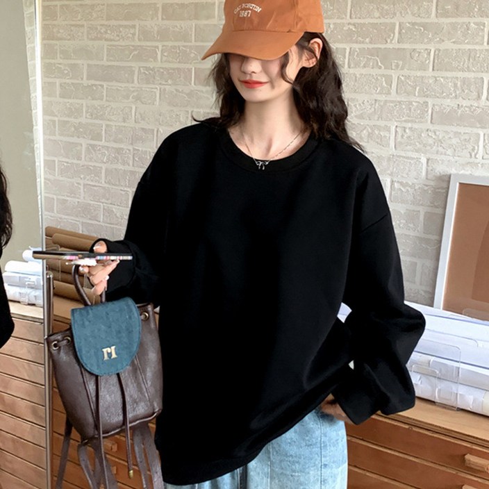 YAMANMAN 특양면 무지 루즈핏 맨투맨 긴팔티 남녀공용 기본룩