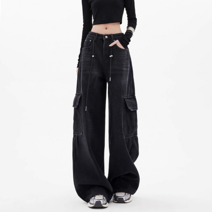 SAHINER 여성 와이드 카고 데님 팬츠 스트릿 루즈핏 봄바지 ANZ81