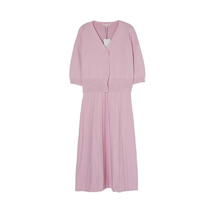 플라스틱아일랜드 V넥 반팔 CDG 뷔스티에 주름 니트 원피스 PP2KO401