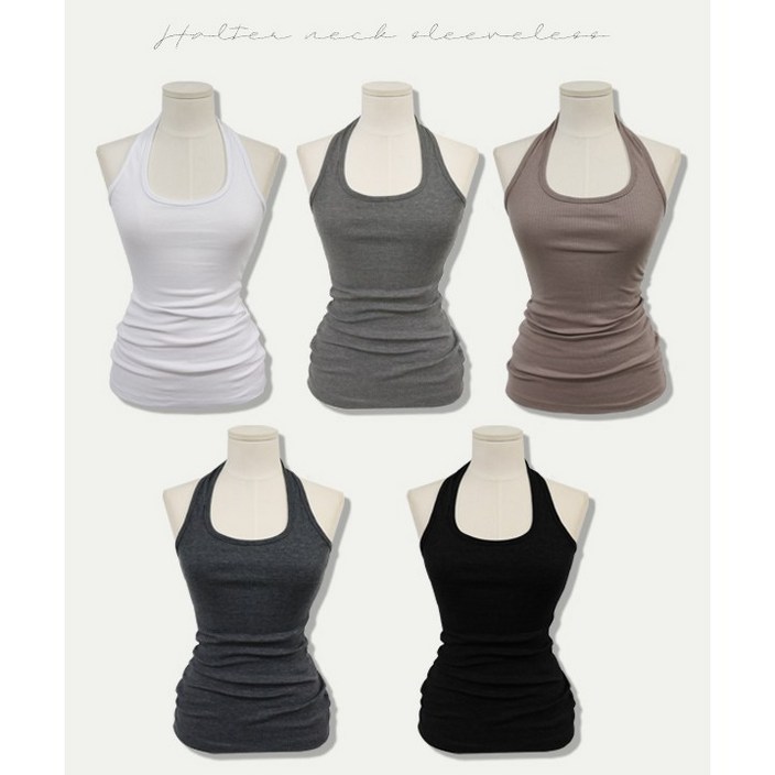 국내제작 고퀄 잘록 허리 슬림핏 홀터넥 나시