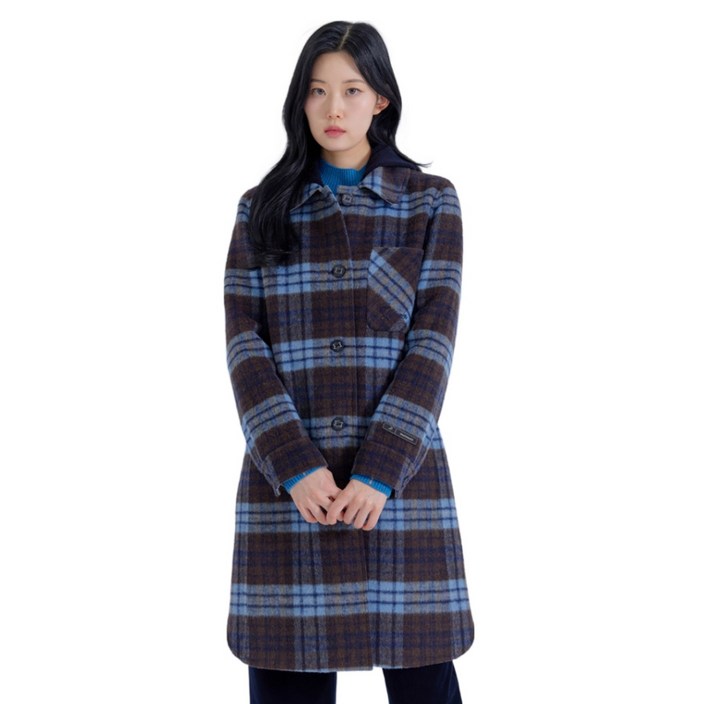 지센 울50 체크 니트후드 핸드메이드 코트 LCLCPA26