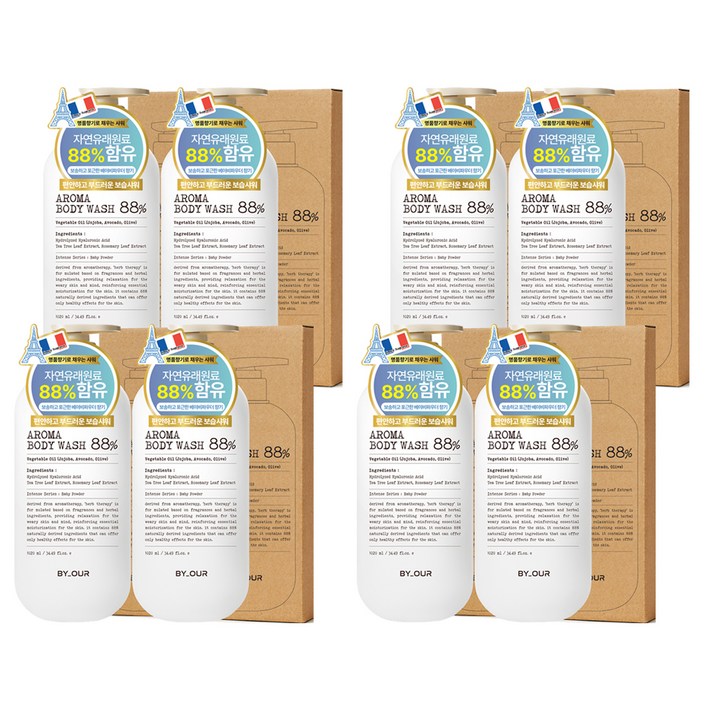 바이아우어 약산성 퍼퓸 아로마 바디워시 베이비파우더, 1.02L, 8개