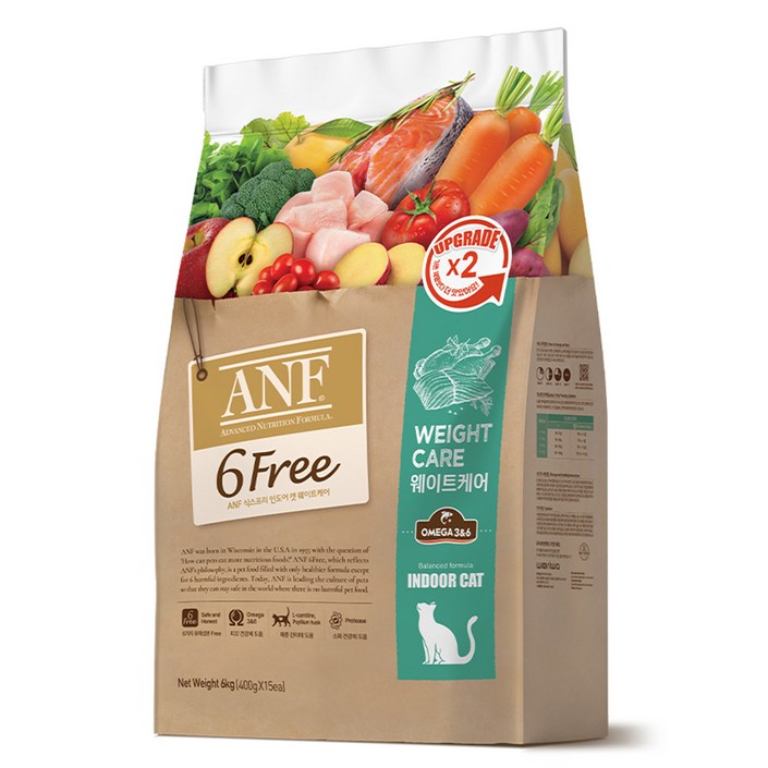 ANF 생후 12개월 이후 식스프리 인도어 캣 웨이트케어 건식사료, 닭연어, 6kg, 1개 ANF 생후 12개월 이후 식스프리 인도어 캣 웨이트케어 건식사료, 닭연어, 6kg, 1개