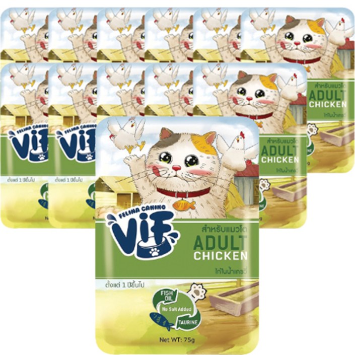 VIF 고양이 어덜트 파우치 간식, 혼합맛닭고기그레이비, 75g, 12개