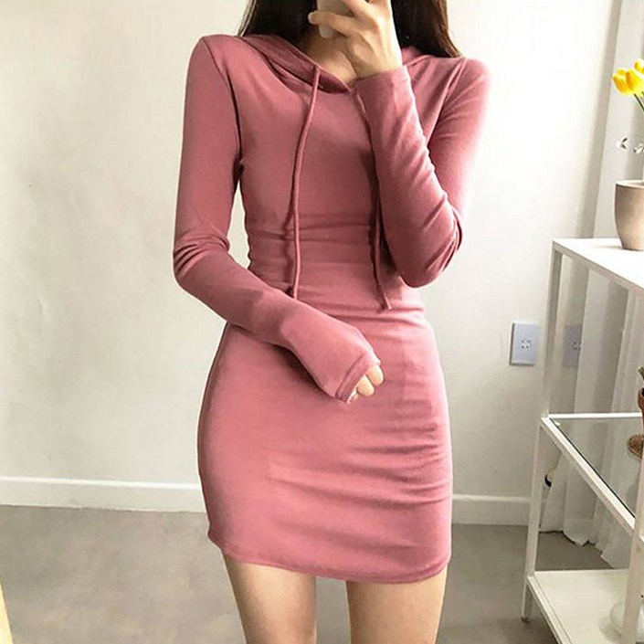 비비에모 캐주얼 후드 슬림핏 미니 원피스 06463