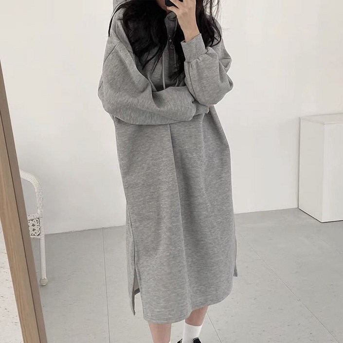 마켓에이 여성용 코지 후드 트임 롱 원피스 T24FW3A0756