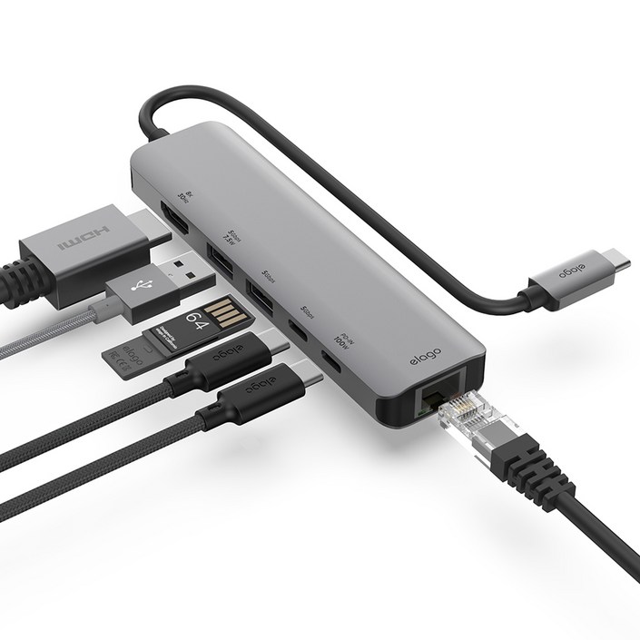 엘라고 6in1 USB C타입 HDMI 8K 멀티 허브 어댑터, 다크그레이, 1개