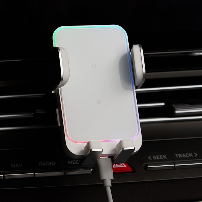 메이튼 차량용 15W 듀얼코일 FOD센서 고속 무선충전 거치대 + C타입 케이블 세트 MT7705, 화이트, MT77056