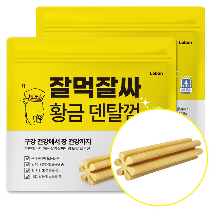 잘먹잘싸 강아지 황금 덴탈껌, 황태맛, 300g, 2개