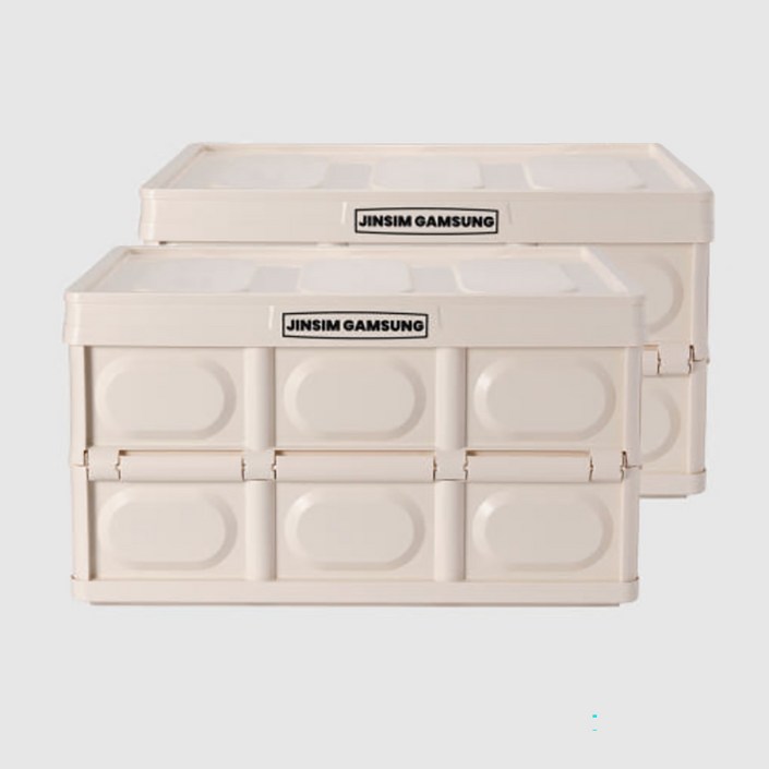 진심감성 다용도 수납 캠핑 폴딩박스, 크림베이지, 56L, 2개