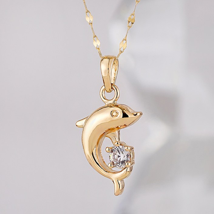 주리에떼 14K/18K 여성용 돌고래 럭키비키 금 목걸이 + 사은품 반지 + 쇼핑백