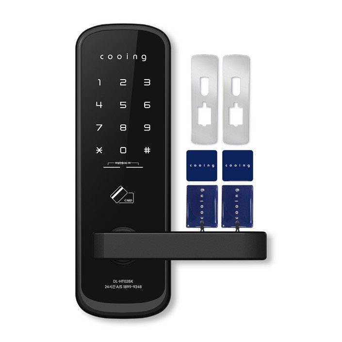 쿠잉 손잡이 있음 무타공 디지털 도어락, DL-HT02BK, 방문설치