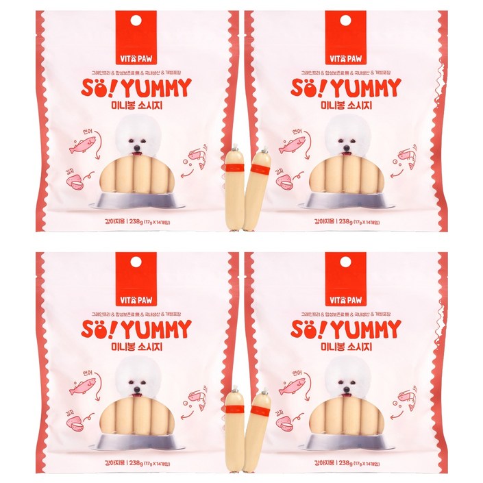 비타파우 강아지 쏘야미 미니봉 소시지 간식, 연어  크릴 혼합맛, 238g, 4개