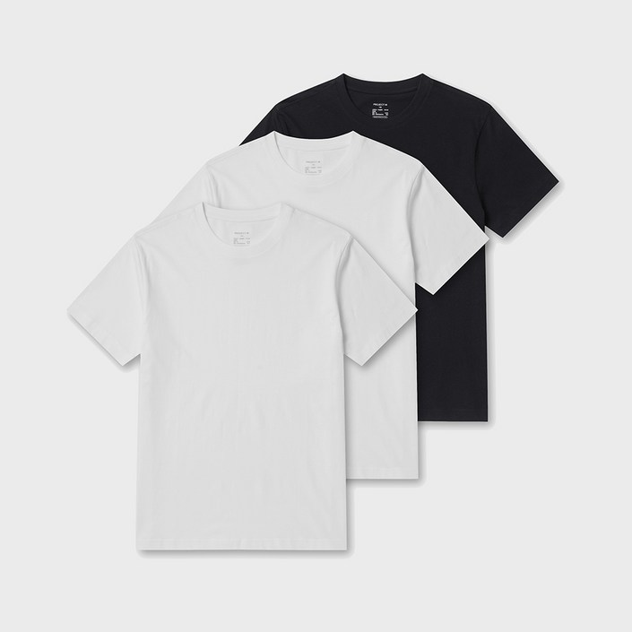 프로젝트엠 남녀공용 통기성 순면 30수 라운드 반팔티 3p