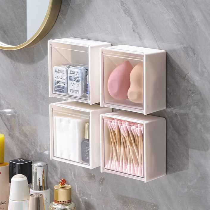 솔브리빙 무타공 부착식 미니 수납 케이스, 4개, 화이트