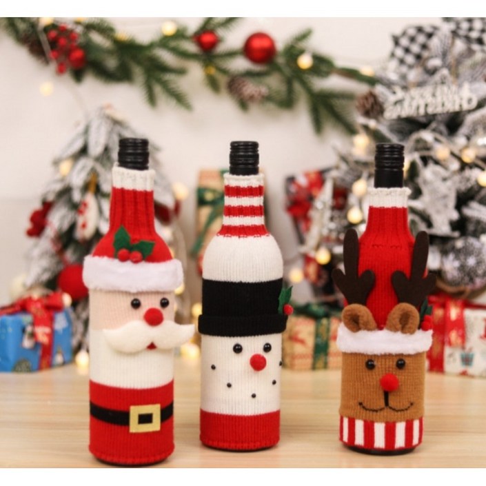 2종셋트 블루페어 크리스마스 파티 와인커버 산타커버 눈사람커버 루돌프커버 성탄절 소품 교차주문가능