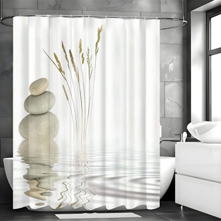 수채화 꽃 둥근 잎 샤워 커튼 욕실 장식 후크가있는 방수