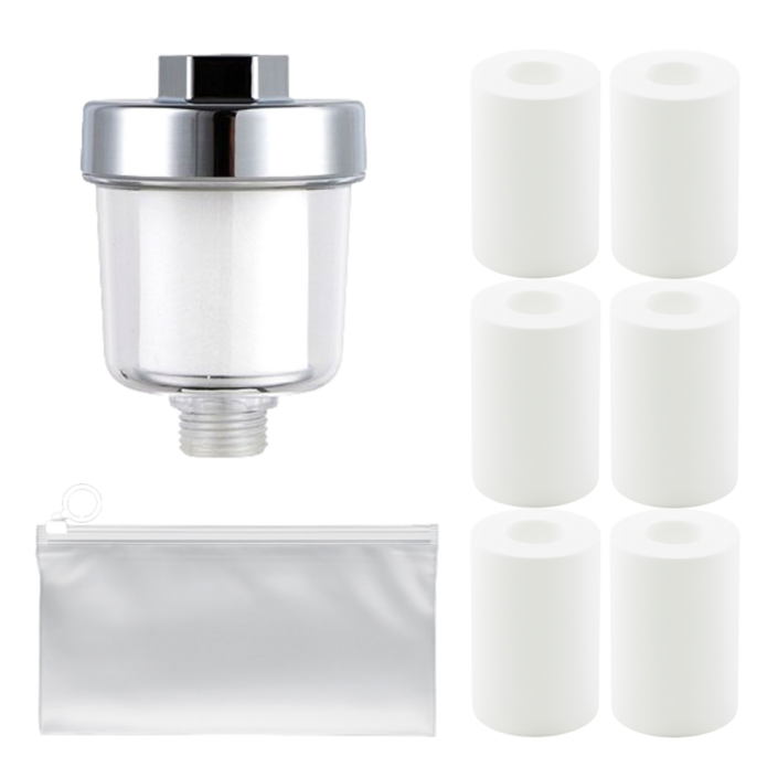 썬샤워 해바라기 샤워기 필터 수전용 여행용 휴대용 샤워필터기, 1개, 썬샤워필터본품1개교체용필터6개PCV방수파우치1개