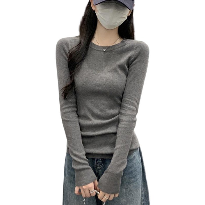 INSZEN 여성 봄가을 순면 슬림핏 라운드넥 긴팔 이너 티셔츠 IZ812