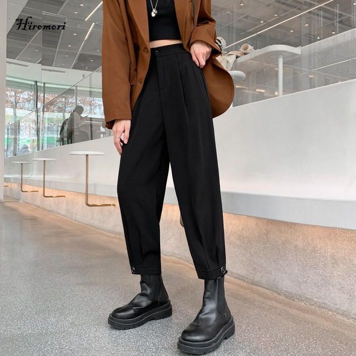 Hiromori 봄여름 키 작은 조거 팬츠 여 배기핏 와이드 9부 캐주얼 정장