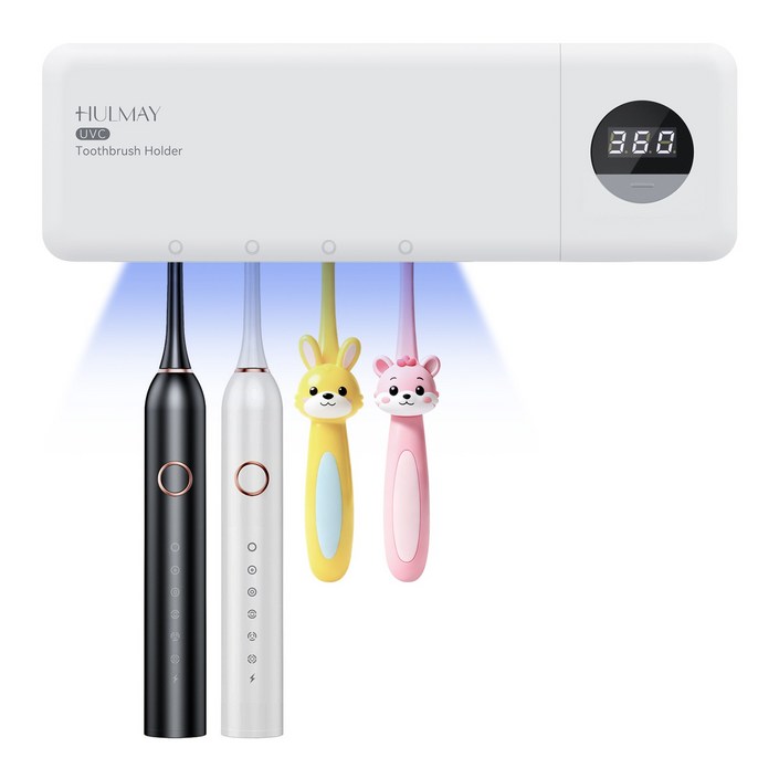 HULMAY AI 스마트 케어칫솔 살균기  벽걸이 치솔 살균 건조기 UVC 자외선 치솔소독기, 하얀색, WD7015