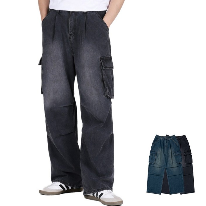 소프핸 파라슈트 카고 데님 청바지 남자 빅사이즈 원턱