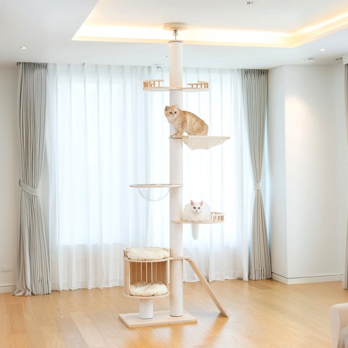 위즈룸 스크래쳐 원목 고양이 캣폴 캣타워, 1개, 아이보리