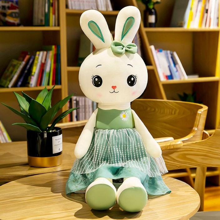 봉제 인형 토끼 귀여운 침대 여자 아이 큰 사이즈 흰 키즈 생일 선물, 형광 녹색, 60cm 수집주의  동일한 모델의 50cm를 얻으십