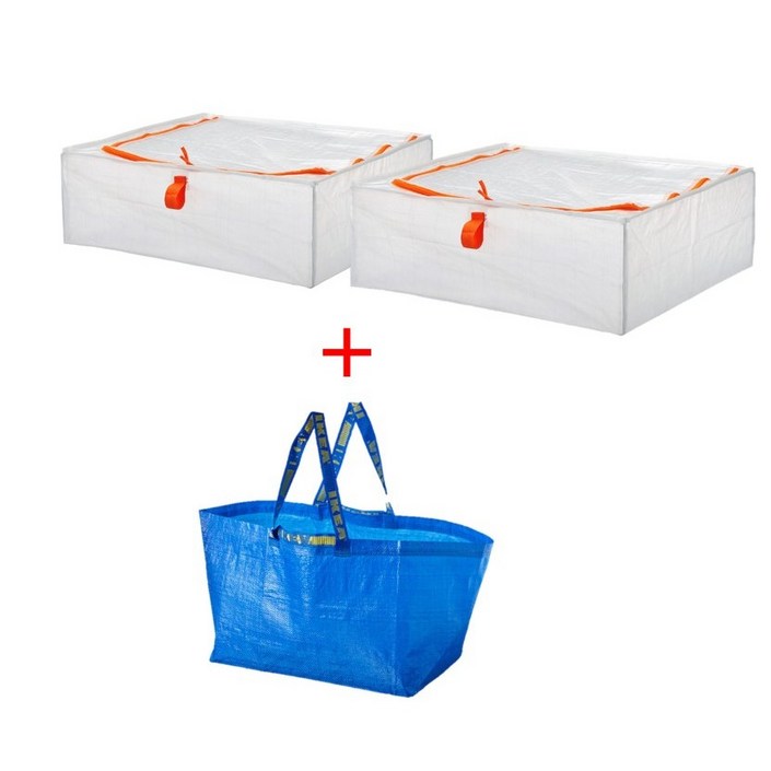 이케아 대용량 쇼핑백 증정 IKEA 수납박스 이불정리 의류정리 대용량 리빙박스 1set 2개, 화이트