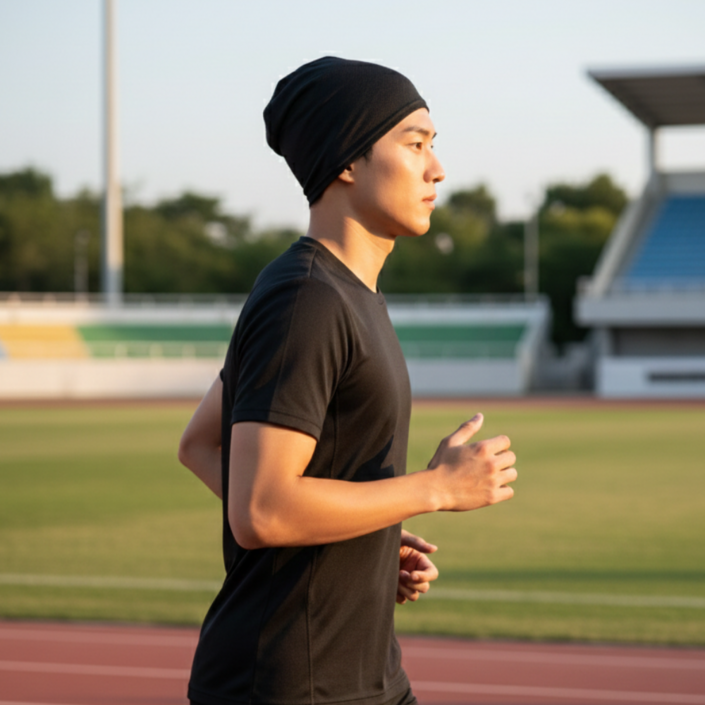 하루테 러닝 비니 모자, 블랙, 1개