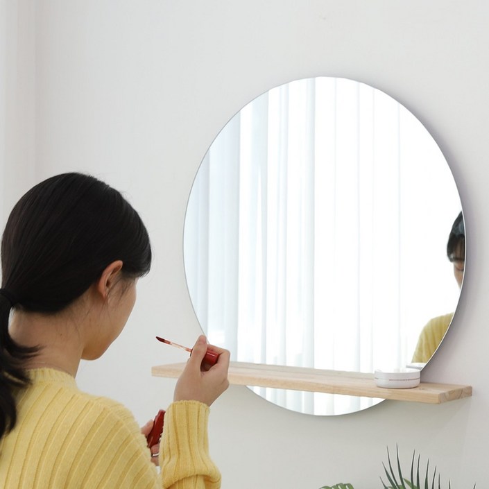 엣지라인 원목 일자선반 노프레임 원형 화장대 벽거울 일반형 LED형