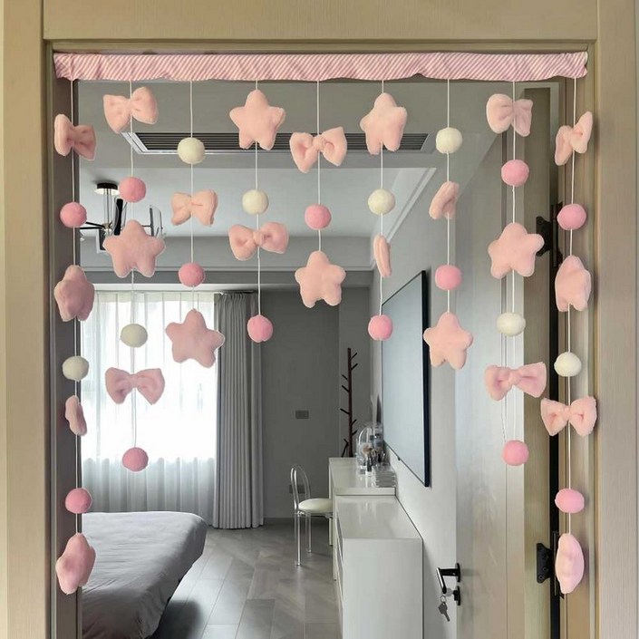 하트 도어커튼 문발 분홍 리본 현관 창문 출입문 가리개 장식