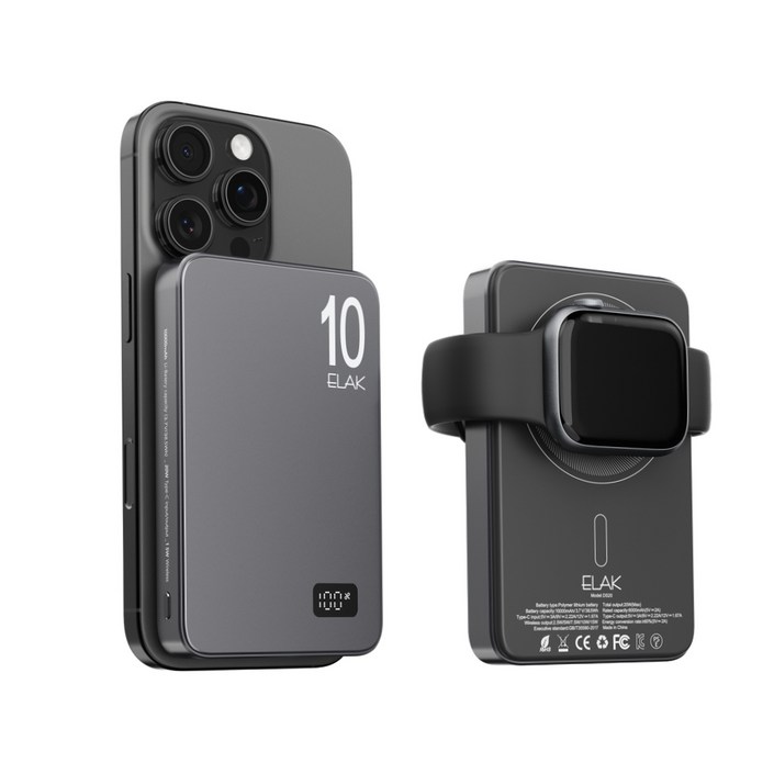 엘락 3in1 초슬림 초경량 무선 자석 맥세이프 고속 충전 5000mAh 보조배터리 에어팟충전 애플워치충전, DS-20, 10,000mAh / 티타늄블랙