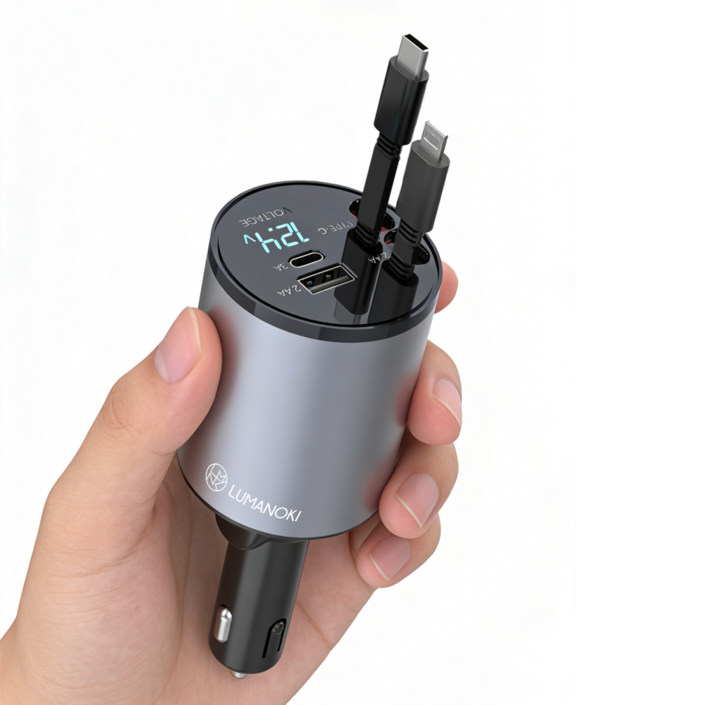 LUMANOKI 100W 4구 릴타입 차량용 고속충전기, 미니 C TypeC Type