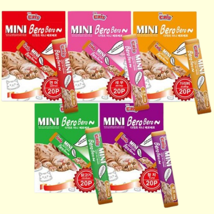 [  20P x 5개 ] 더캣츠 미니베로베로 혼합콤보 5가지맛 20P 대용량 고양이간식 총 100개입