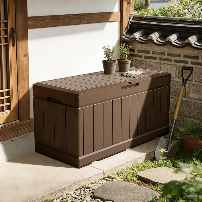 Homall 데크박스 실내 야외 캄핑 다용도 야외포관함 플라스틱 보관함 310L, 브라운, 1개