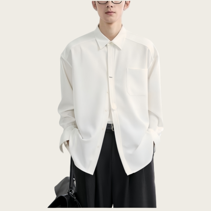 Makone 남자 봄가을 칼라 긴팔 셔츠